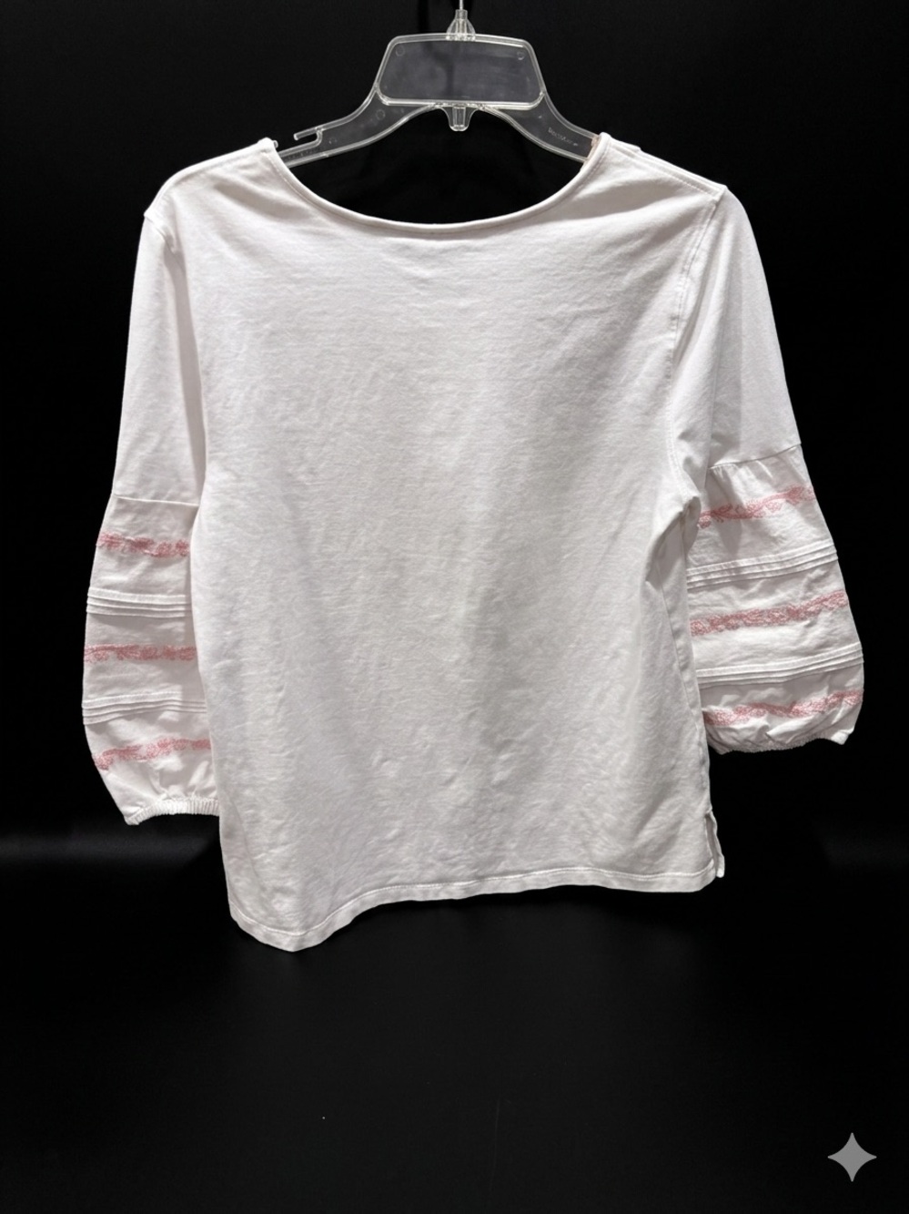 White Blouse with Pink Embroidered Sleeves by - Picture 2 of 4